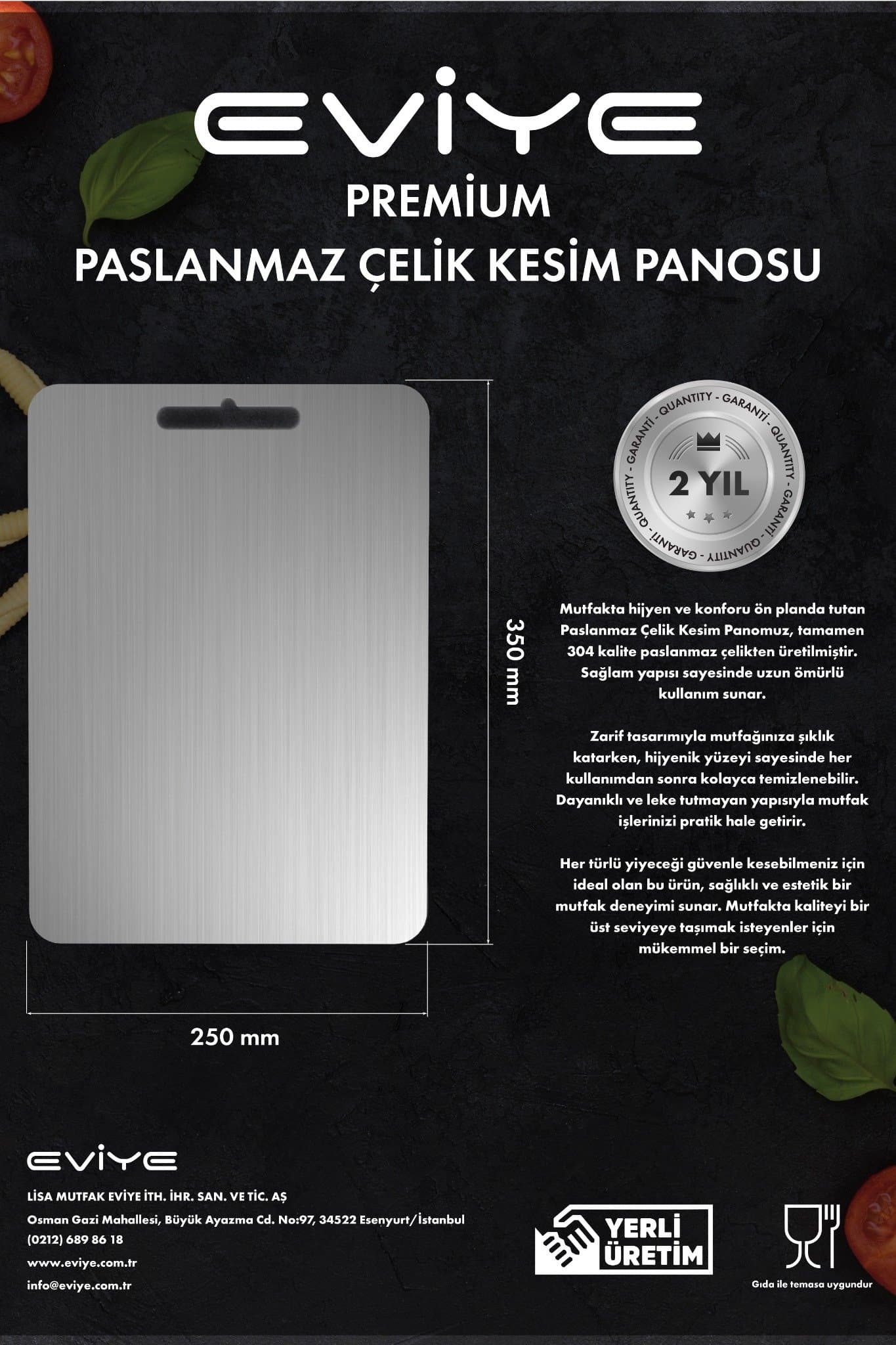 Paslanmaz çelik kesme tahtası