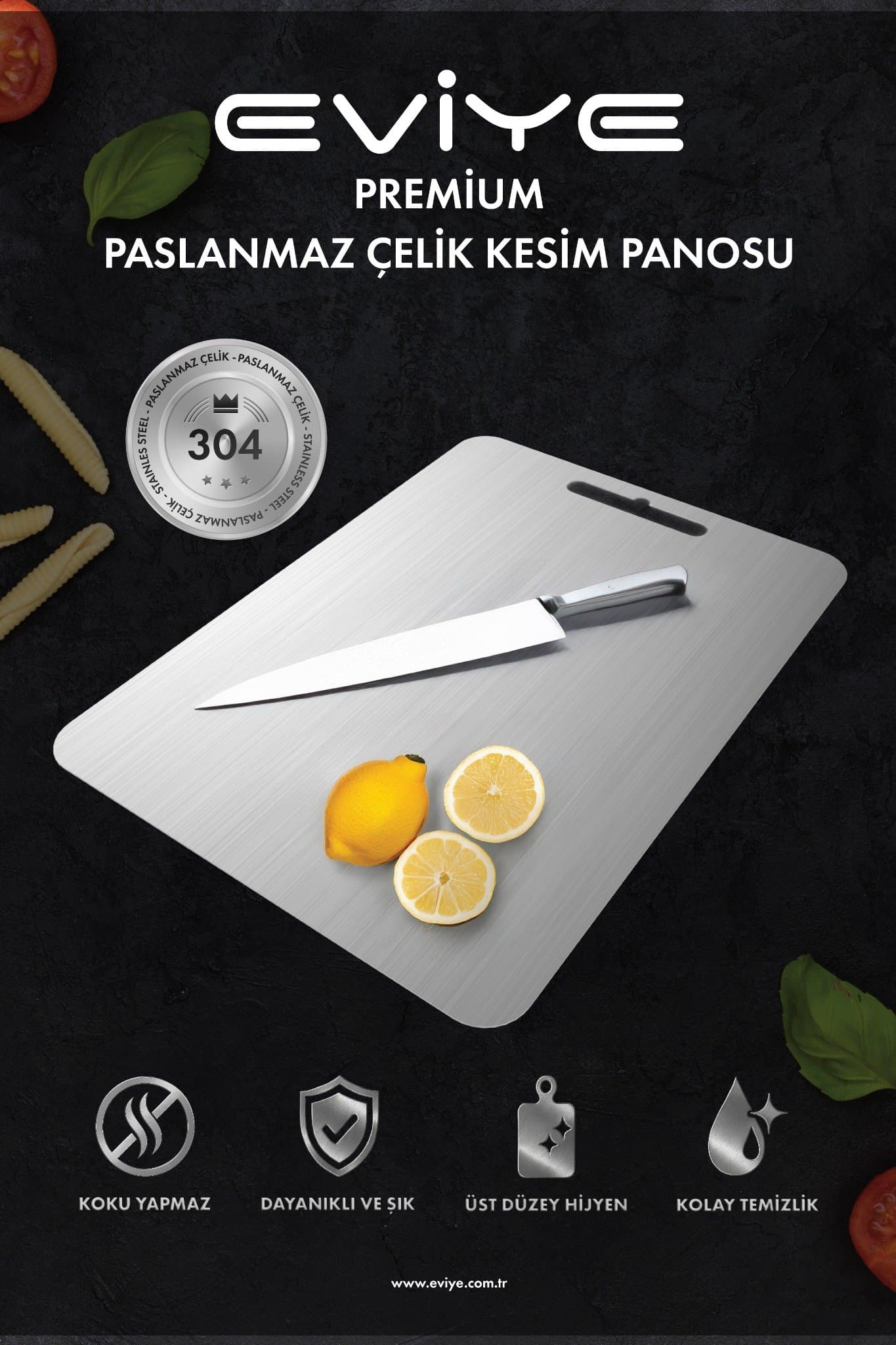 Paslanmaz Çelik Kesme Tahtası – 304 Kalite 35x25 cm